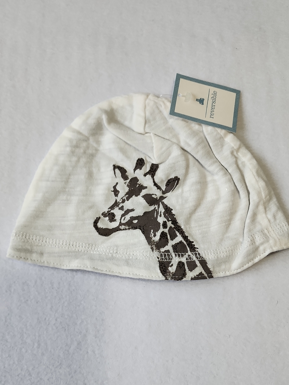 babyGAP White Reversible Beanie with Brown Giraffe Print